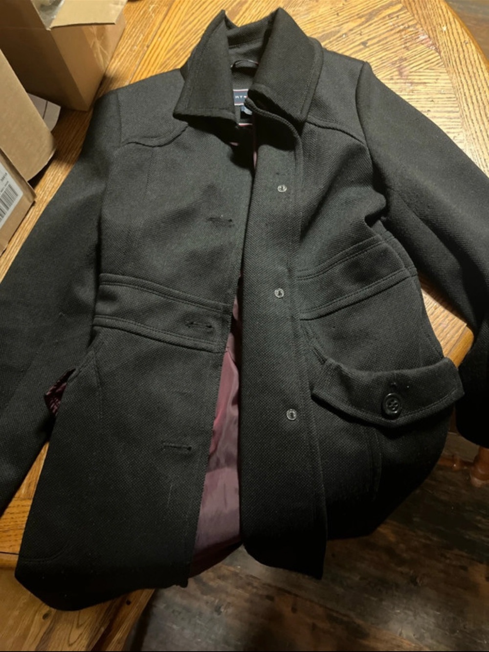 Tommy Hilfiger Black Pea Coat with Button Flap Pocket